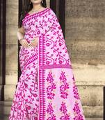 Pink printed cotton silk saree with blouse