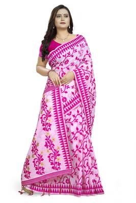 Pink printed cotton silk saree with blouse 3