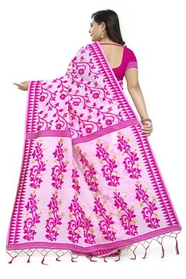 Pink printed cotton silk saree with blouse 4