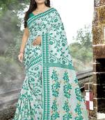 Green printed cotton silk saree with blouse