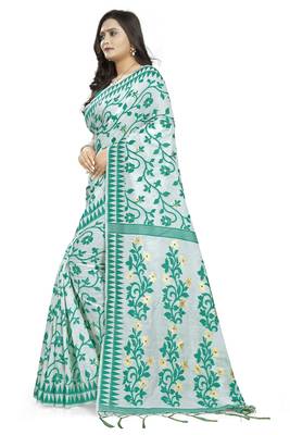 Green printed cotton silk saree with blouse 2