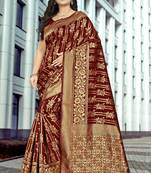 Brown Printed Jacquard Saree With Blouse