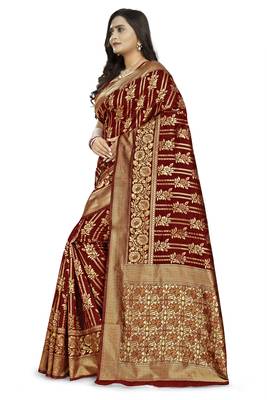 Brown Printed Jacquard Saree With Blouse 2
