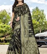 Black Printed Jacquard Saree With Blouse