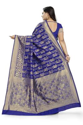 Royal Blue Printed Jacquard Saree With Blouse 4