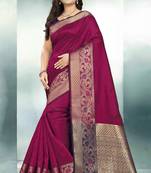 Pink printed cotton saree with blouse