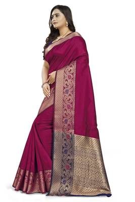 Pink printed cotton saree with blouse 2