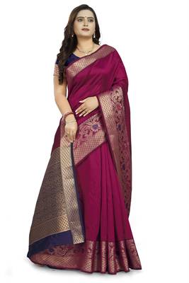 Pink printed cotton saree with blouse 3