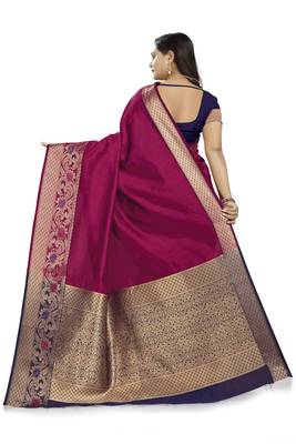 Pink printed cotton saree with blouse 4