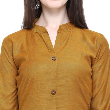 Antique-gold plain rayon long-kurtis 5