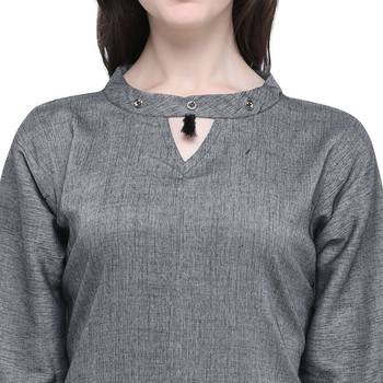 Dark-grey plain rayon long-kurtis 5