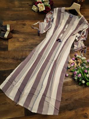 Light-purple embroidered rayon long-kurtis 5