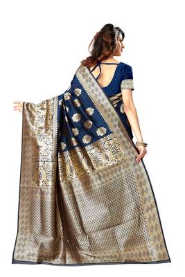 Multicolor woven banarasi saree with blouse 3