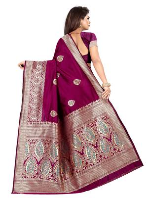 Multicolor woven banarasi saree with blouse 3