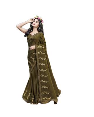 Olive embroidered georgette saree with blouse 1