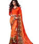 Orange printed georgette saree with blouse