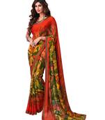 Orange printed georgette saree with blouse