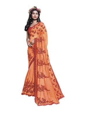 Orange embroidered georgette saree with blouse 1