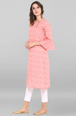 Janasya Pink printed cotton ethnic kurtis 5