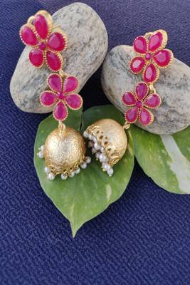 Pink crystal jhumkas 1