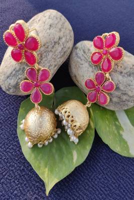 Pink crystal jhumkas 2