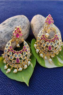 Pink crystal chandbali 1
