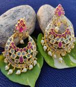 Pink crystal chandbali