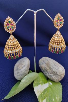 Gold crystal jhumkas 1