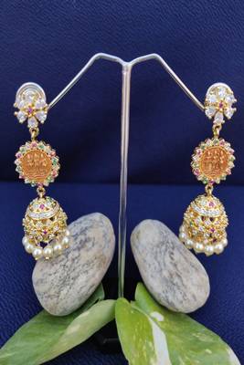 Gold crystal jhumkas 1