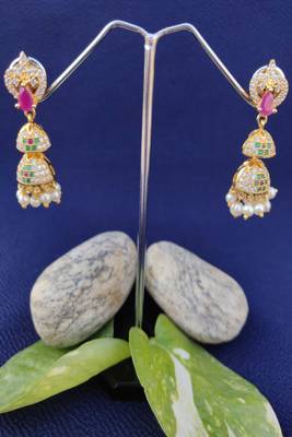 Gold crystal jhumkas 1