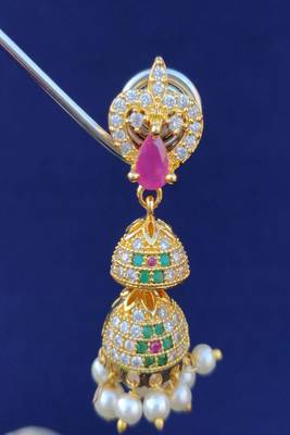 Gold crystal jhumkas 2