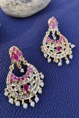 Pink crystal chandbali 1