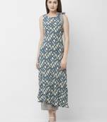 Women's Blue Printed Rayon Kurta Palazzo Set