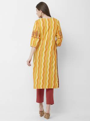 Women's Orange Cotton Printed Kurta-Pant Set 2