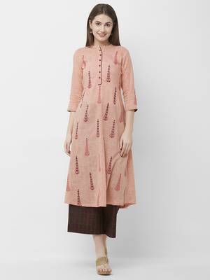 Women's Pink Embroidered Cotton Kurta Palazzo Set 1