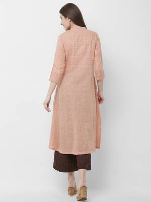 Women's Pink Embroidered Cotton Kurta Palazzo Set 2