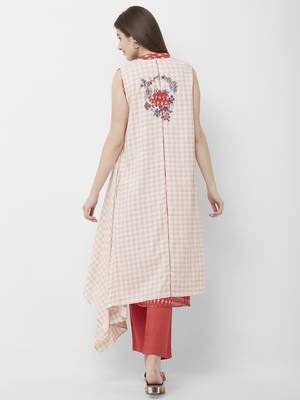 Women's Red Printed Kurta-Pant Cotton Ikat Set 2