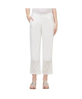 NAARI White 30'S Twill Embroidered Ethnic Wear Women's Cigarette Pants 1