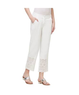 NAARI White 30'S Twill Embroidered Ethnic Wear Women's Cigarette Pants 2
