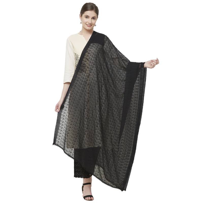 Black Silver Chiffon Embroidered Ethnic Wear Dupatta For Women's
