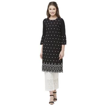 Black embroidered rayon kurtas-and-kurtis 1