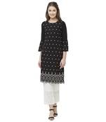 Black embroidered rayon kurtas-and-kurtis