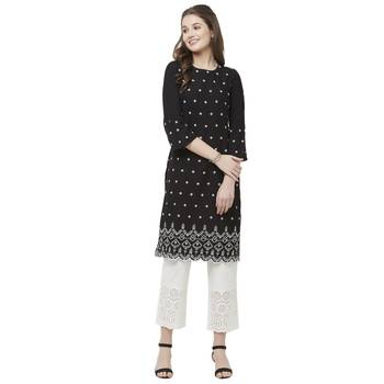 Black embroidered rayon kurtas-and-kurtis 4