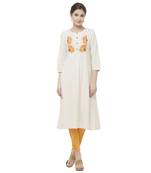 White embroidered viscose kurtas-and-kurtis