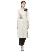 White embroidered viscose kurtas-and-kurtis