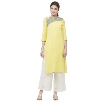 Yellow embroidered viscose kurtas-and-kurtis 1