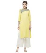 Yellow embroidered viscose kurtas-and-kurtis