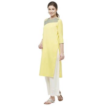 Yellow embroidered viscose kurtas-and-kurtis 2
