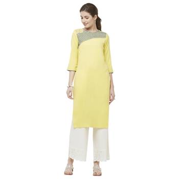 Yellow embroidered viscose kurtas-and-kurtis 4