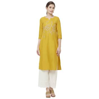 Yellow embroidered cotton kurtas-and-kurtis 1